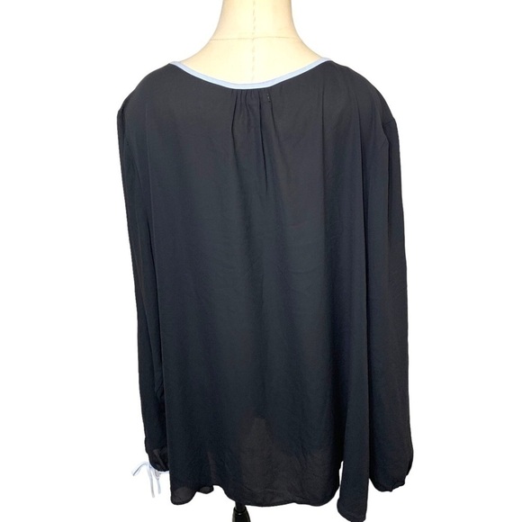 MAURICES Black Gray Minimalist Flowy Crepe Blouse Relax Fit Key Holes Sleeves 24 - Picture 3 of 11